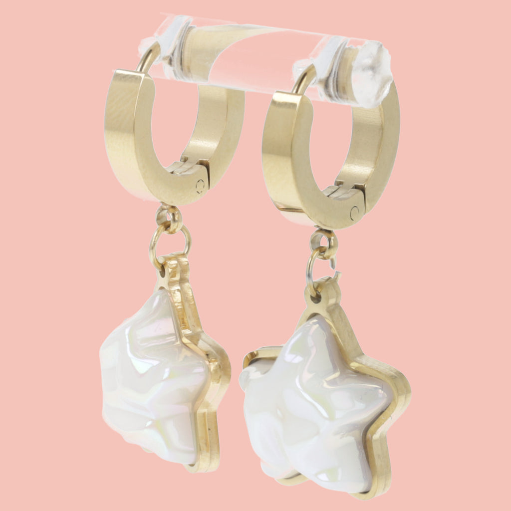 Opal Star Huggie Hoop Earrings (Gold Plated) - Sour Cherry