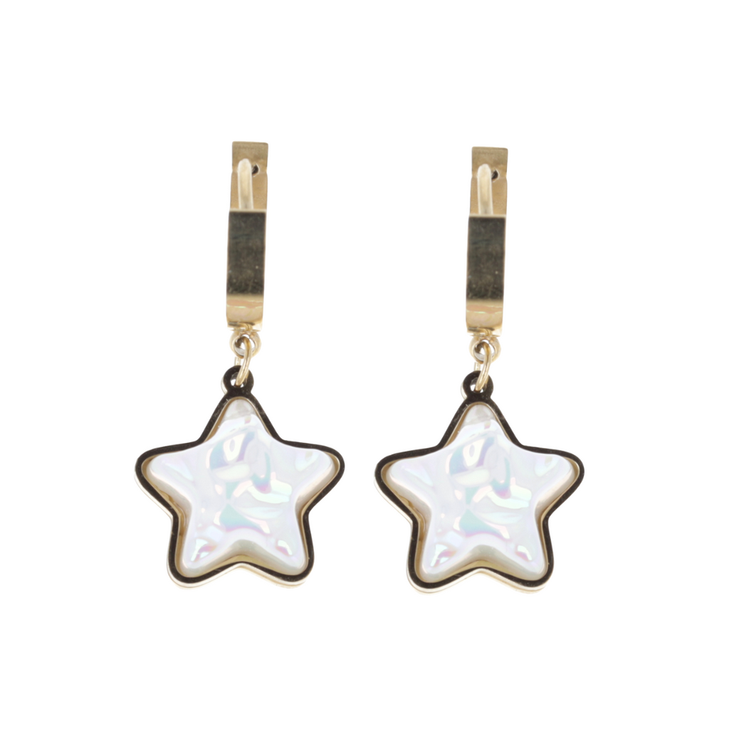 Opal Star Huggie Hoop Earrings (Gold Plated) - Sour Cherry