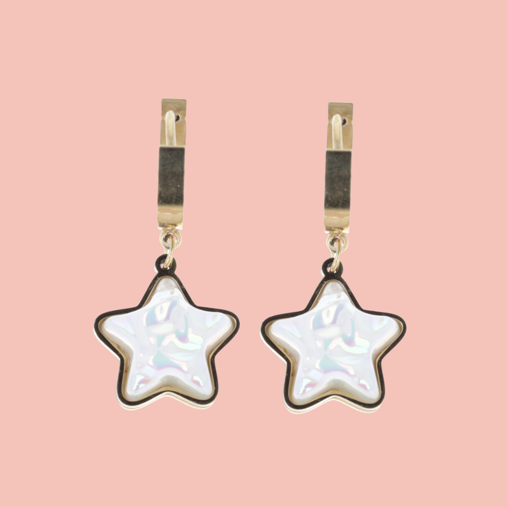 Opal Star Huggie Hoop Earrings (Gold Plated) - Sour Cherry