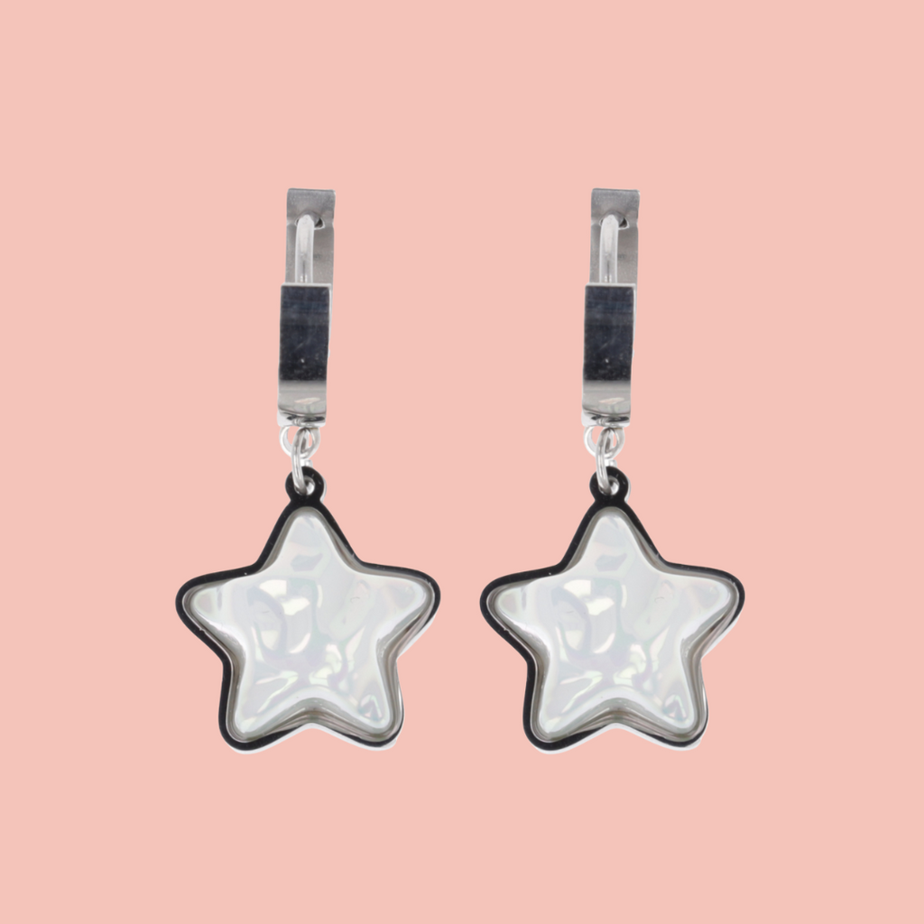 Opal Star Huggie Hoop Earrings - Sour Cherry