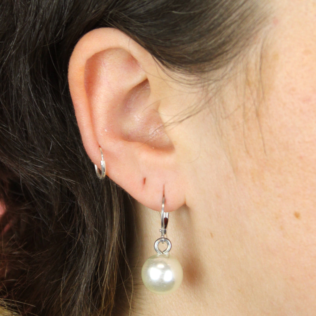 Pearl Huggie Hoops - Sour Cherry