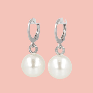Pearl Huggie Hoops - Sour Cherry
