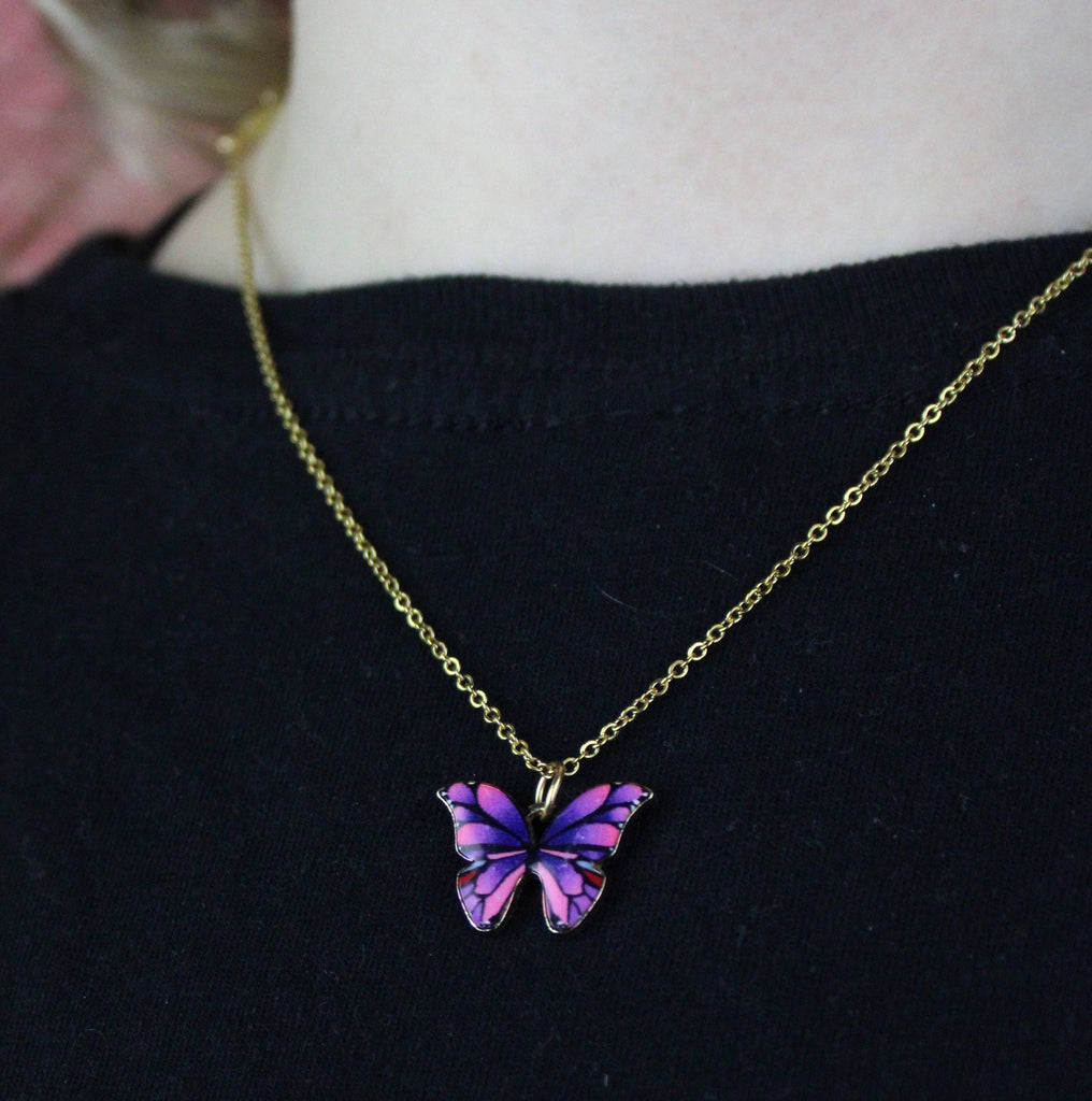 Purple & Pink Butterfly Necklace - Sour Cherry