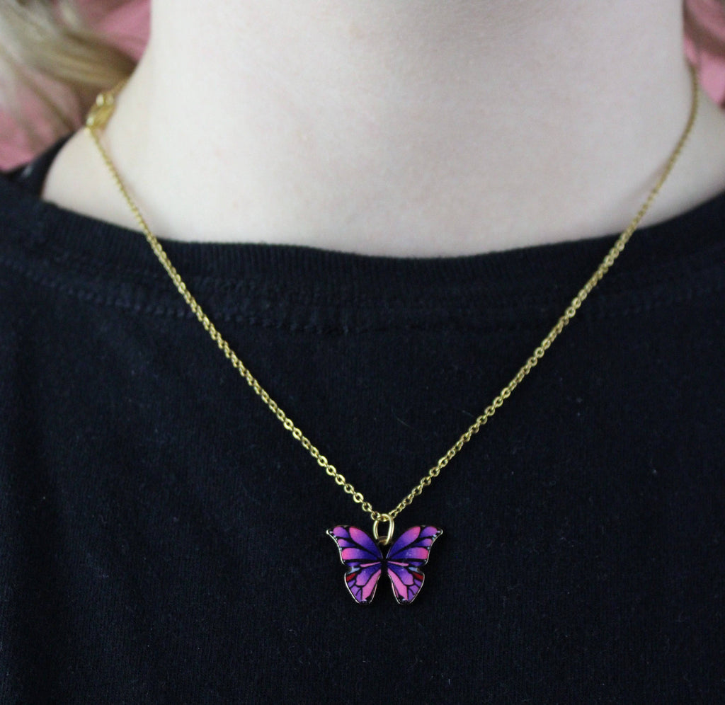 Purple & Pink Butterfly Necklace - Sour Cherry