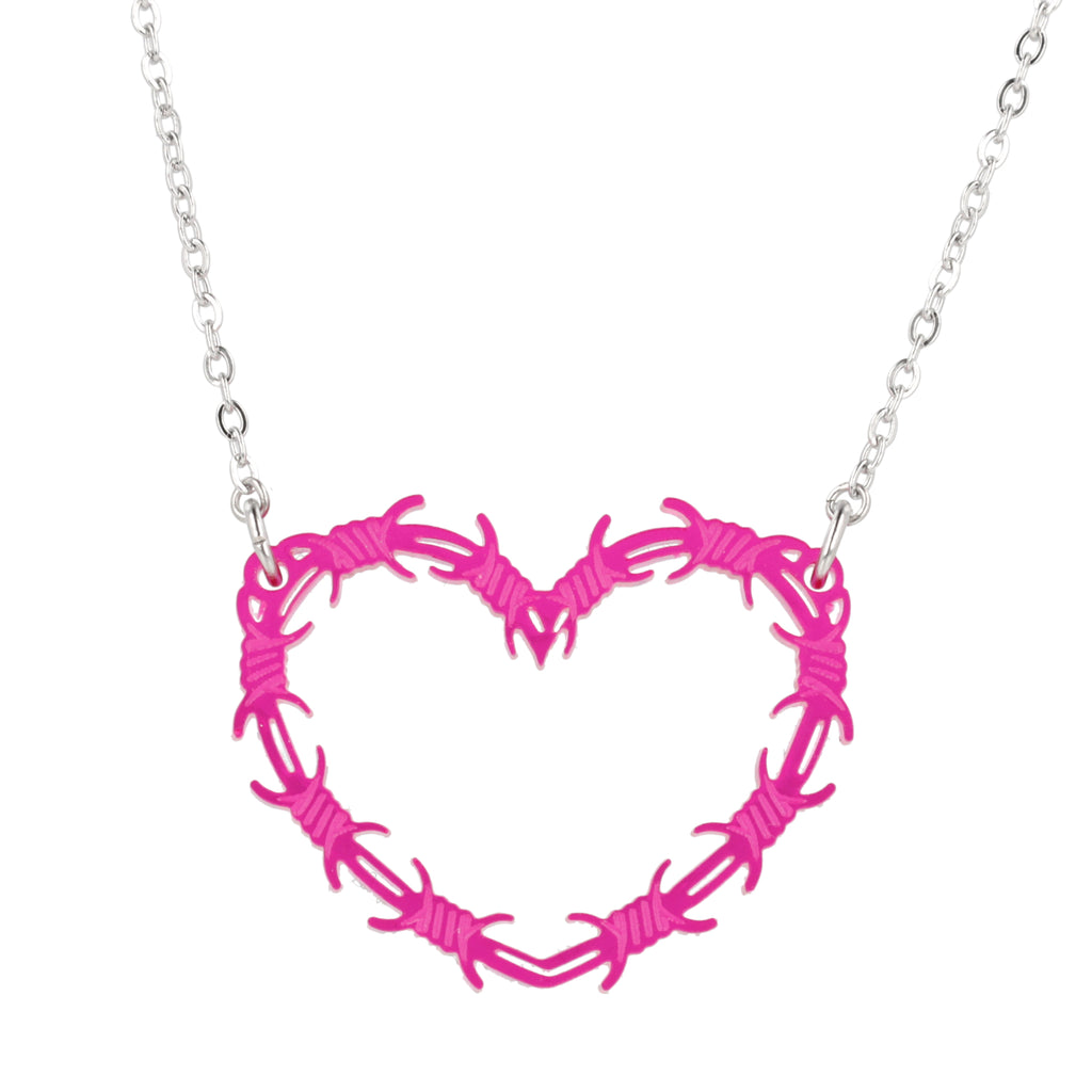 Pink Barbed Wire Heart Necklace - Sour Cherry
