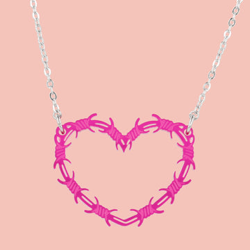 Pink Barbed Wire Heart Necklace - Sour Cherry