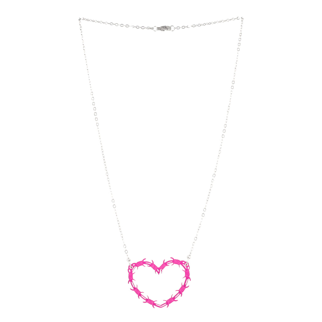Pink Barbed Wire Heart Necklace - Sour Cherry