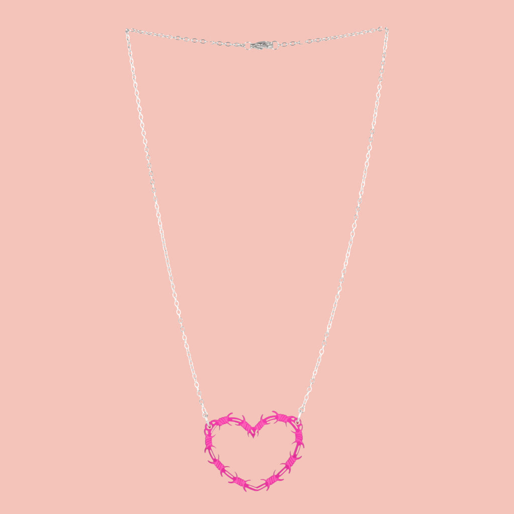 Pink Barbed Wire Heart Necklace - Sour Cherry