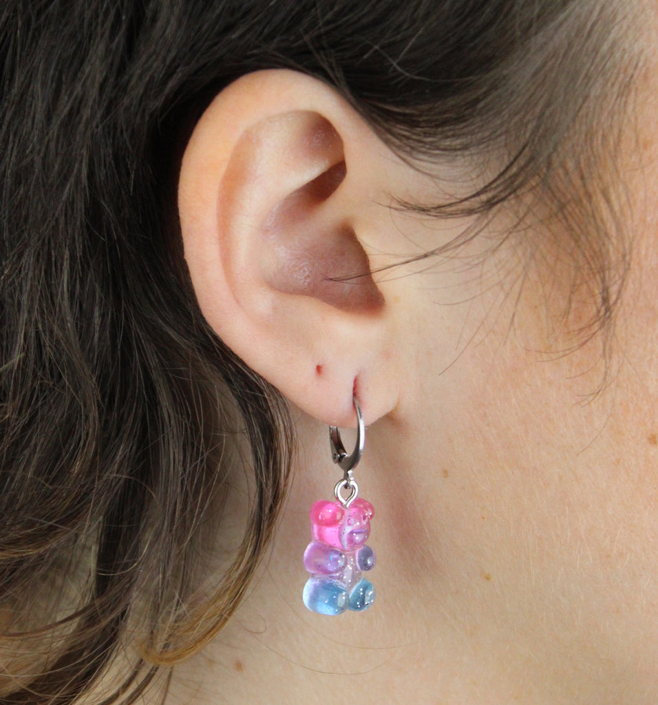 Pink and Blue Gummy Bear Earrings - Sour Cherry