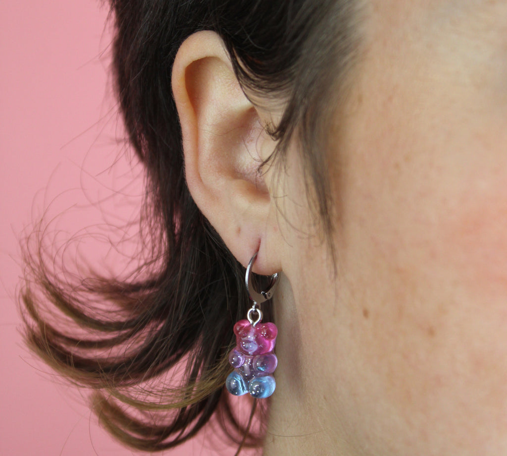 Pink and Blue Gummy Bear Earrings - Sour Cherry
