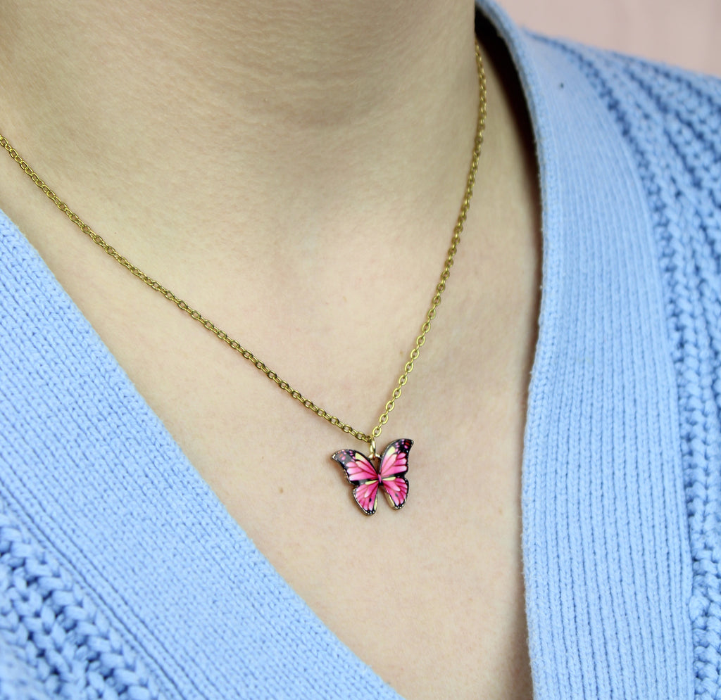 Pink Butterfly Necklace - Sour Cherry
