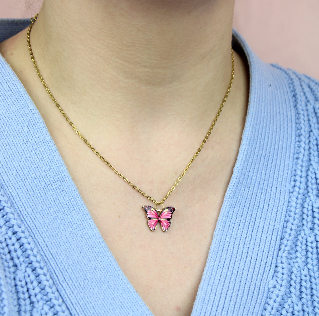 Pink Butterfly Necklace - Sour Cherry