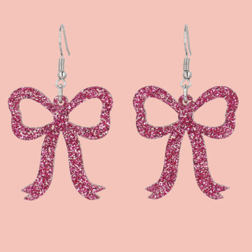Pink Glitter Bow Earrings - Sour Cherry