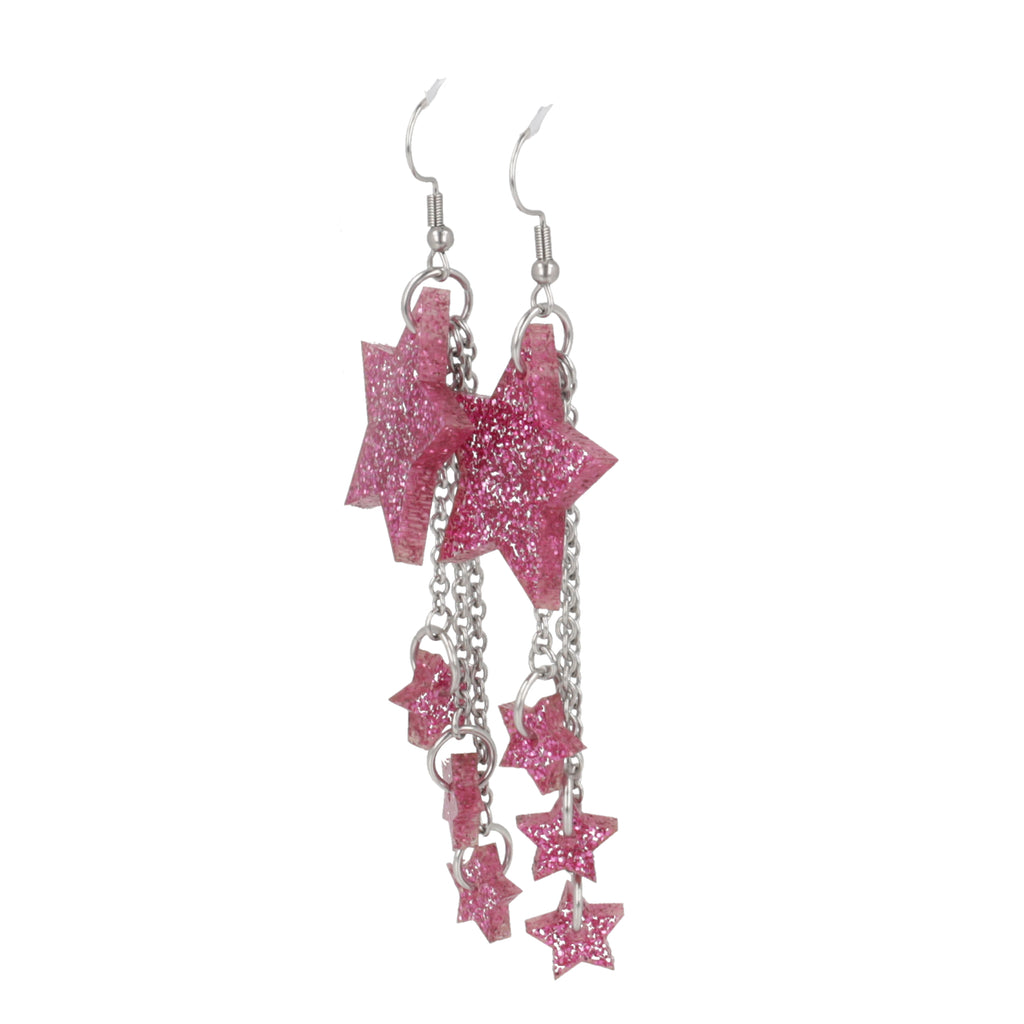 Pink Glitter Shooting Star Earrings - Sour Cherry