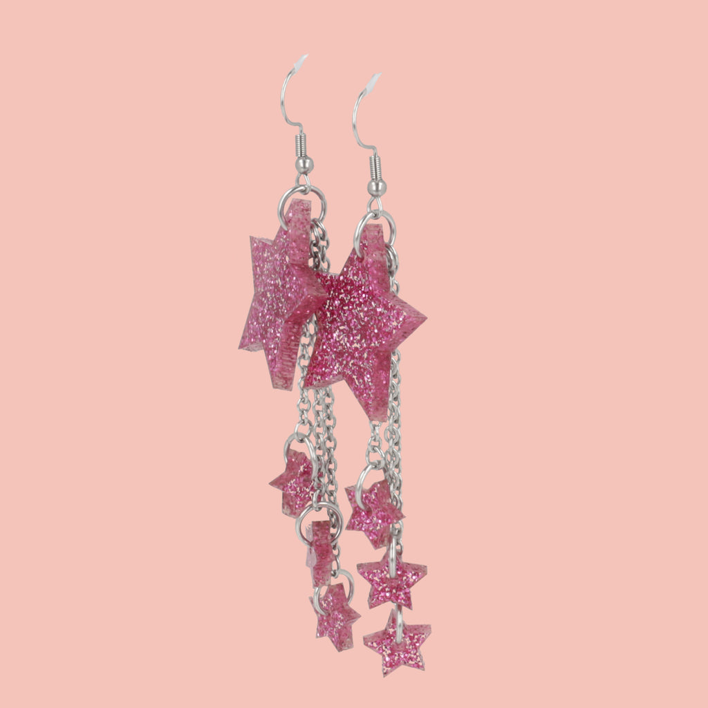 Pink Glitter Shooting Star Earrings - Sour Cherry