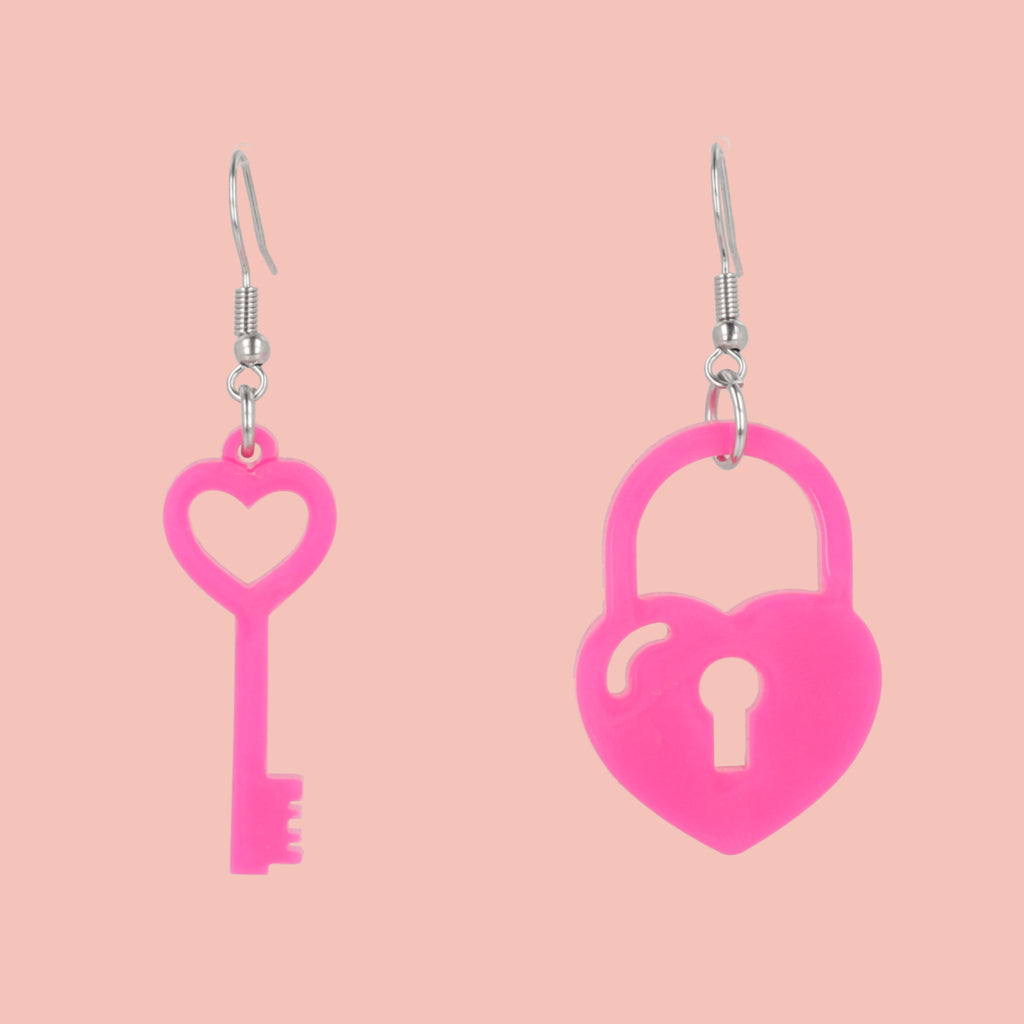 Pink Key To My Heart Earrings - Sour Cherry