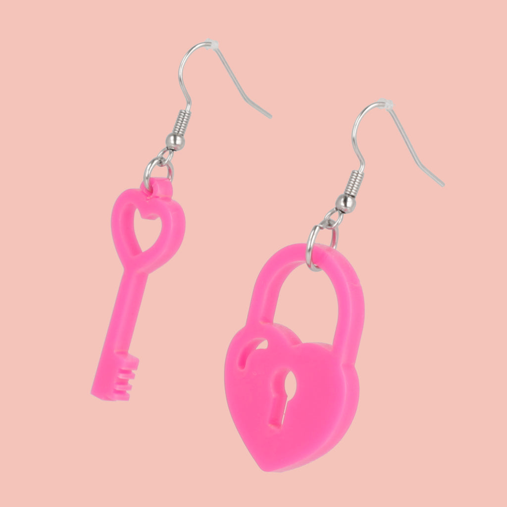 Pink Key To My Heart Earrings - Sour Cherry
