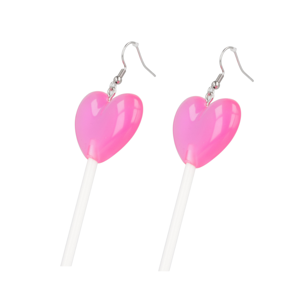 Pink Heart Lollipop Earrings - Sour Cherry