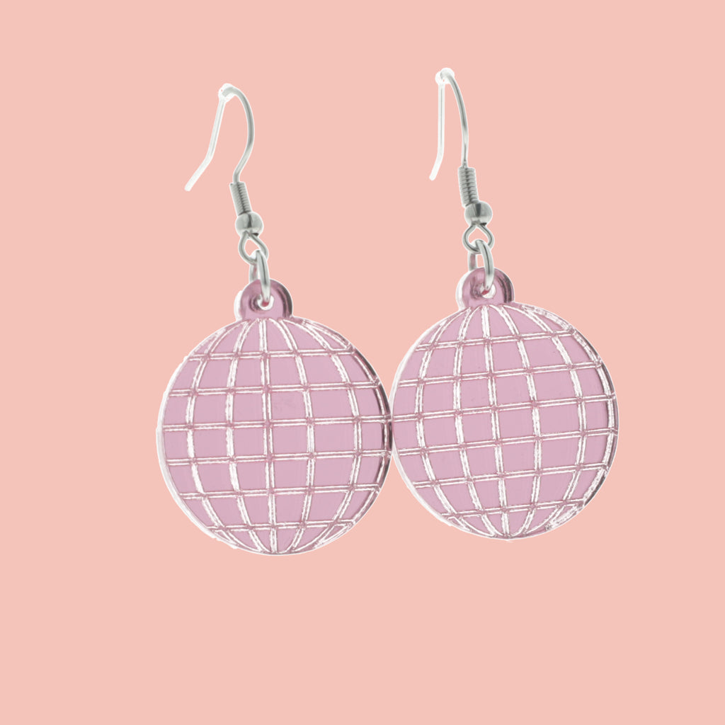 Pink Disco Ball Earrings - Sour Cherry