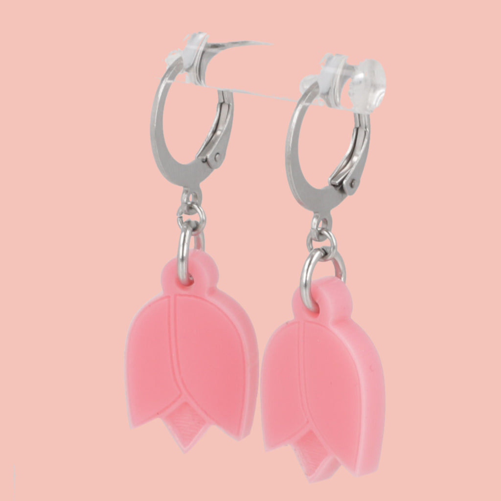 Pink Tulip Huggie Hoop Earrings - Sour Cherry