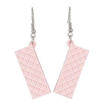 Pair of pink wafer earrings on a white background