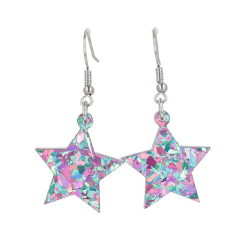 Pink & Blue Confetti Star Earrings - Sour Cherry