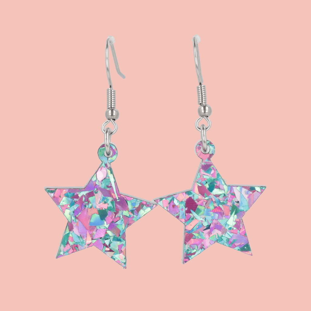 Pink & Blue Confetti Star Earrings - Sour Cherry
