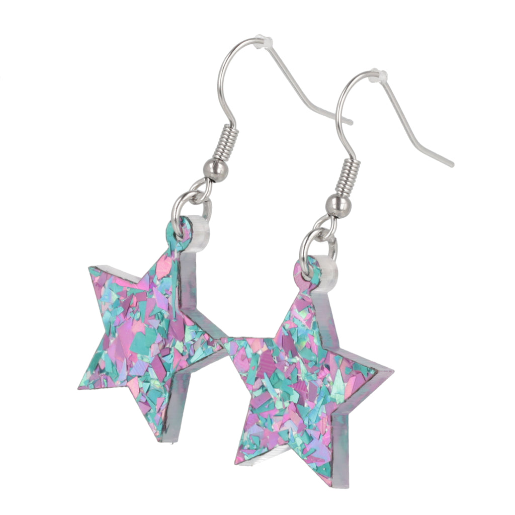 Pink & Blue Confetti Star Earrings - Sour Cherry