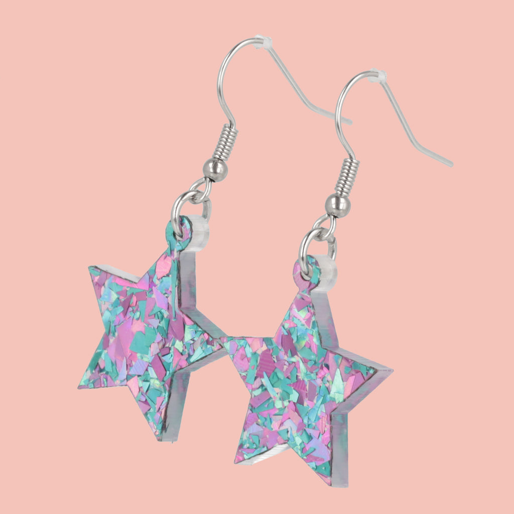 Pink & Blue Confetti Star Earrings - Sour Cherry