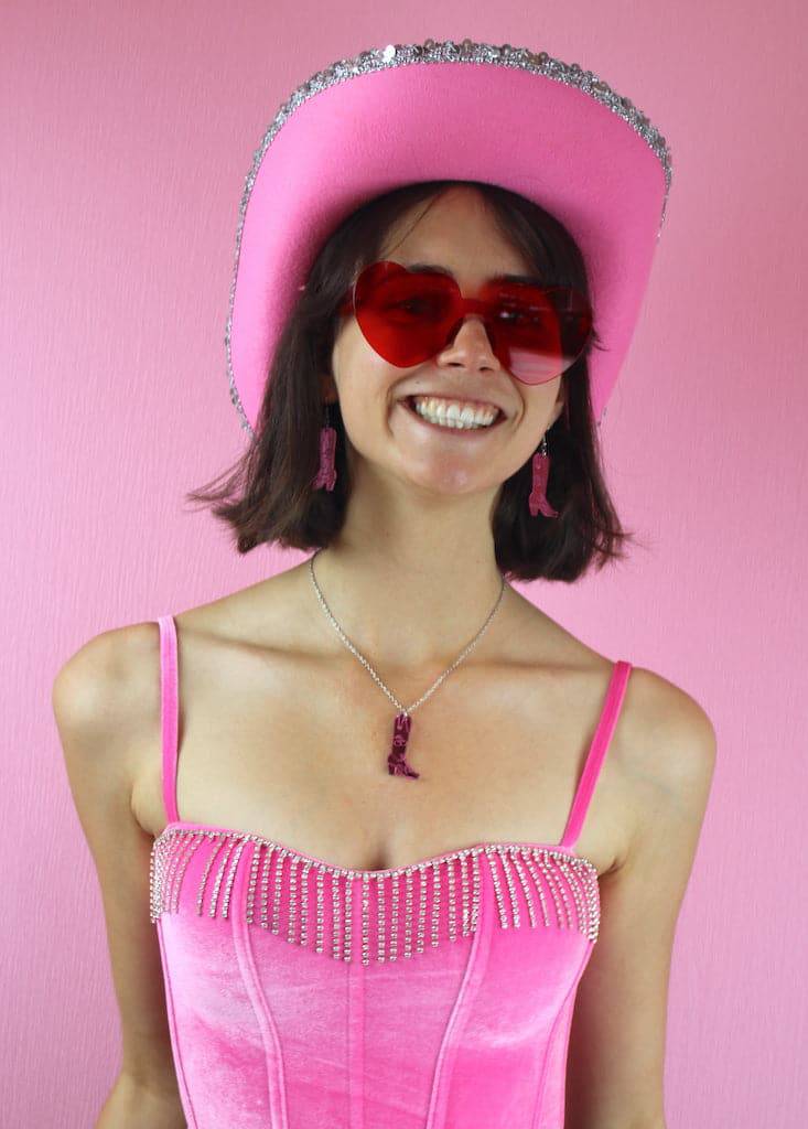 Working 9-5 Pink Cowgirl Boot Earrings - Sour Cherry