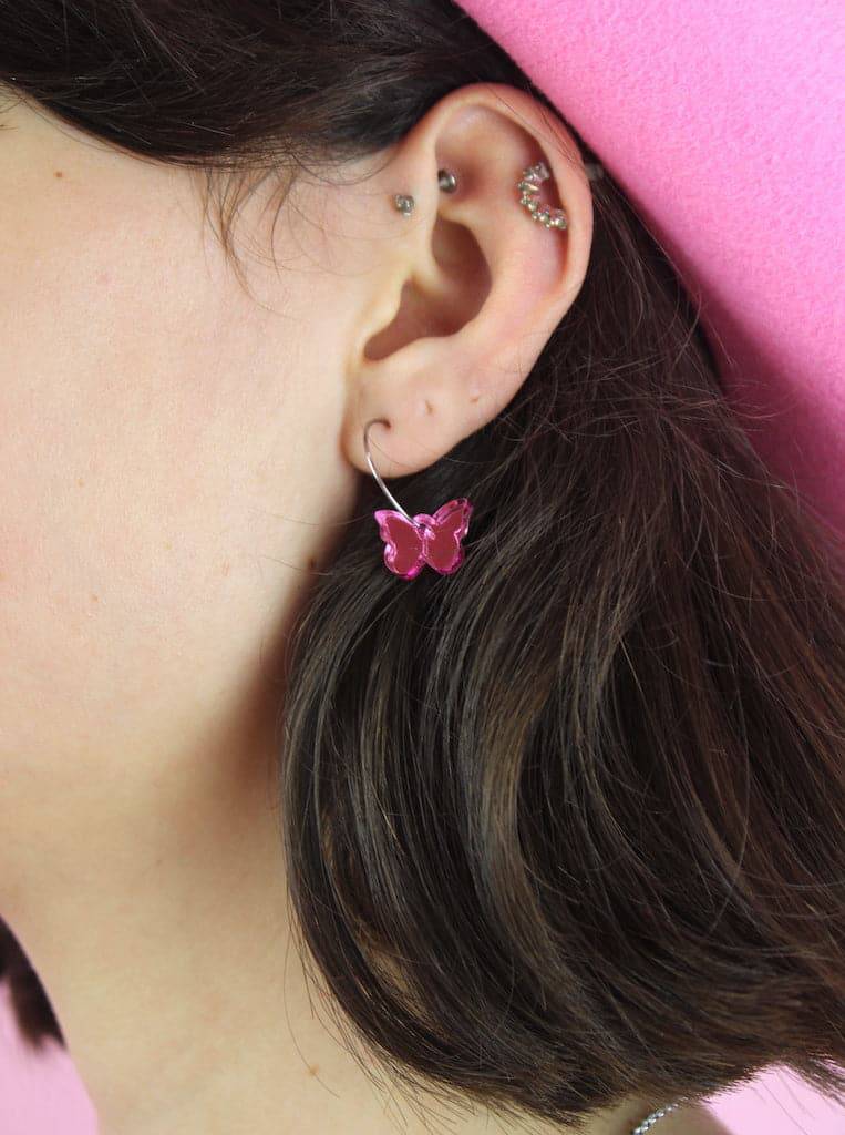 You're My Butterfly, Sugar Baby Hoop Earrings (Pink Mirror) - Sour Cherry