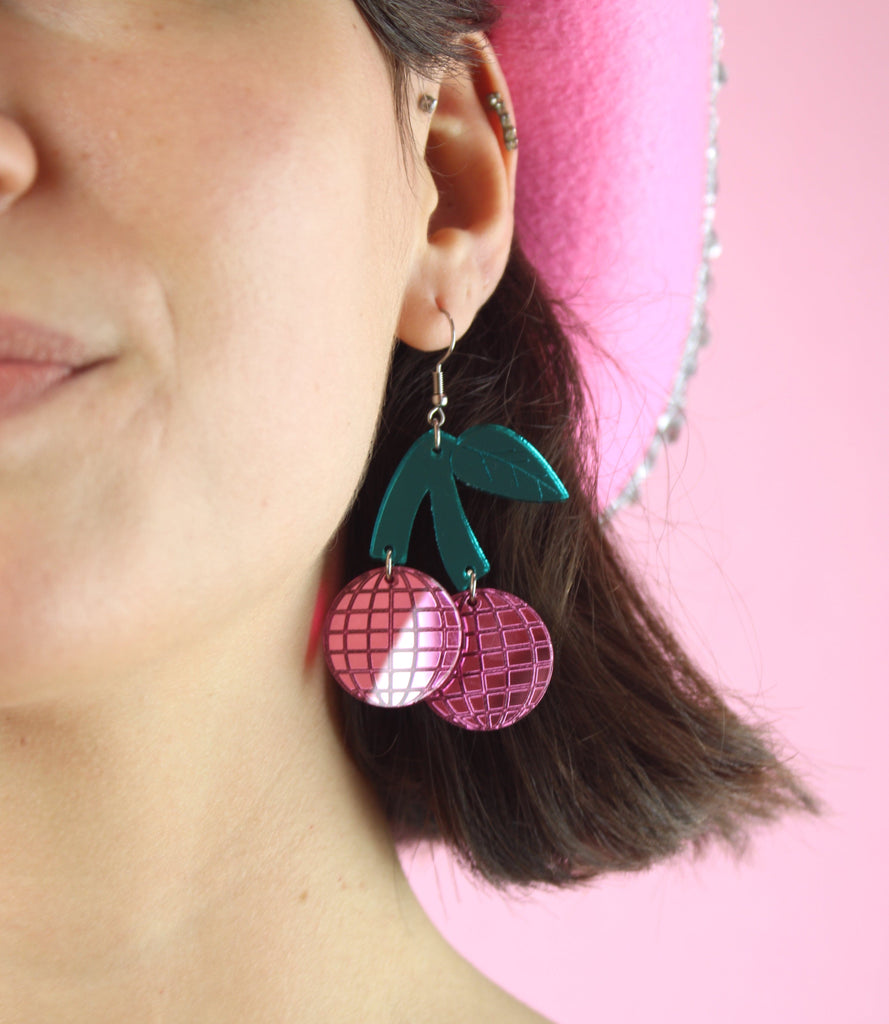 Pink Disco Cherry Earrings - Sour Cherry