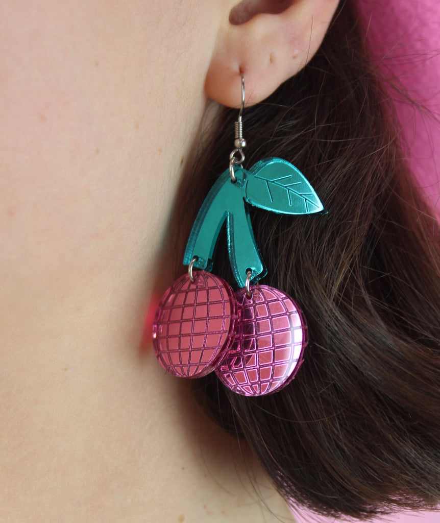 Pink Disco Cherry Earrings - Sour Cherry