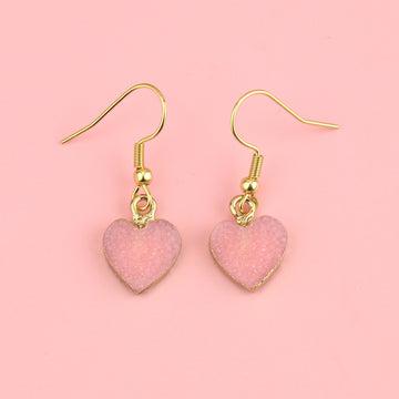 Pink Druzy Heart Earrings - Sour Cherry