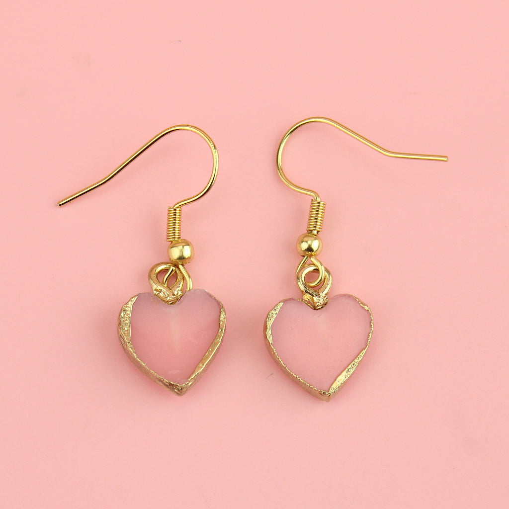 Pink Druzy Heart Earrings - Sour Cherry