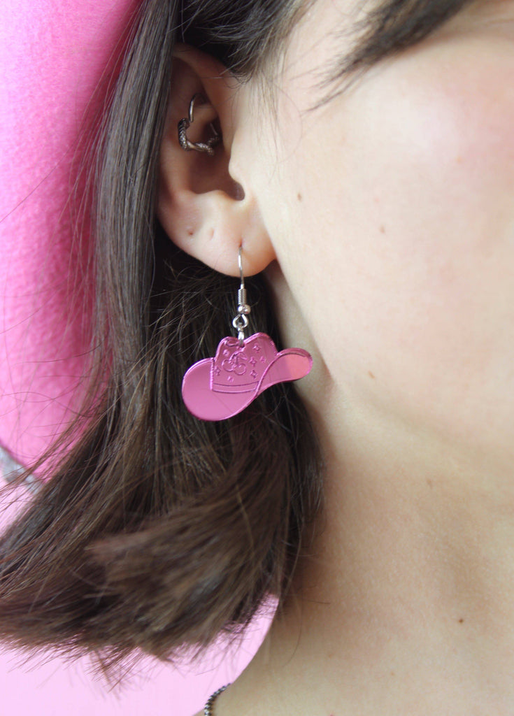 Let's Go Girls Pink Cowgirl Hat Earrings - Sour Cherry