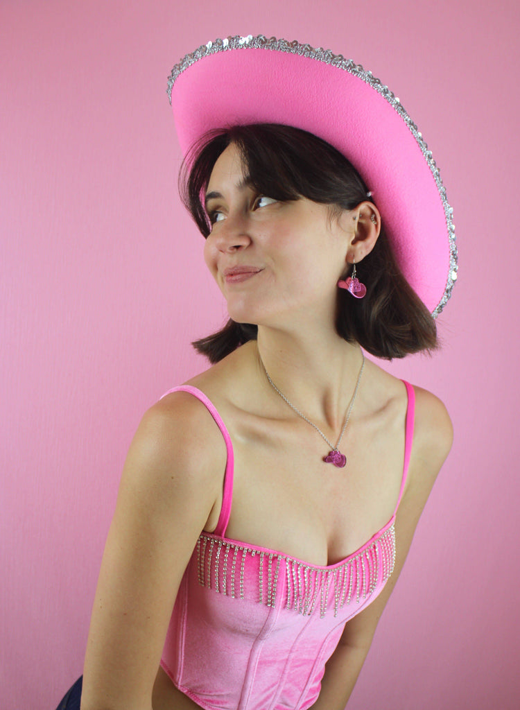 Let's Go Girls Pink Cowgirl Hat Earrings - Sour Cherry