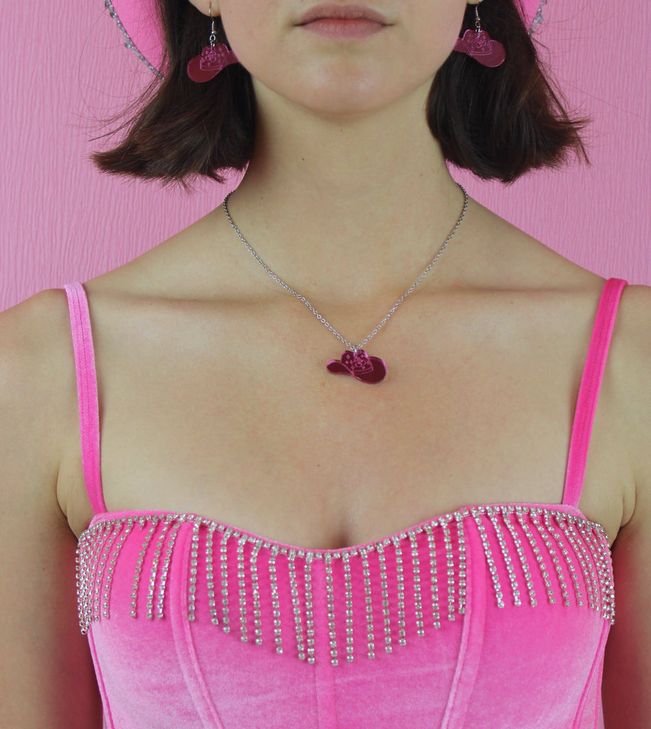 Let's Go Girls Pink Cowgirl Hat Earrings - Sour Cherry