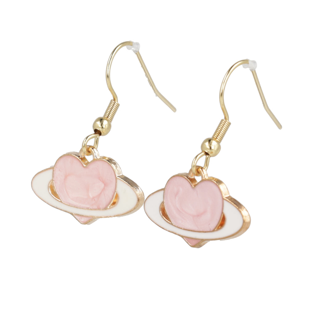 Pink Heart Planet Drop Earrings - Sour Cherry