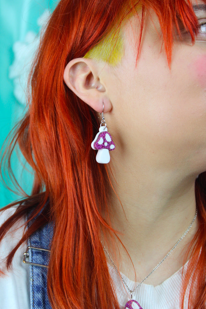 Pink Magic Mushroom Earrings - Sour Cherry