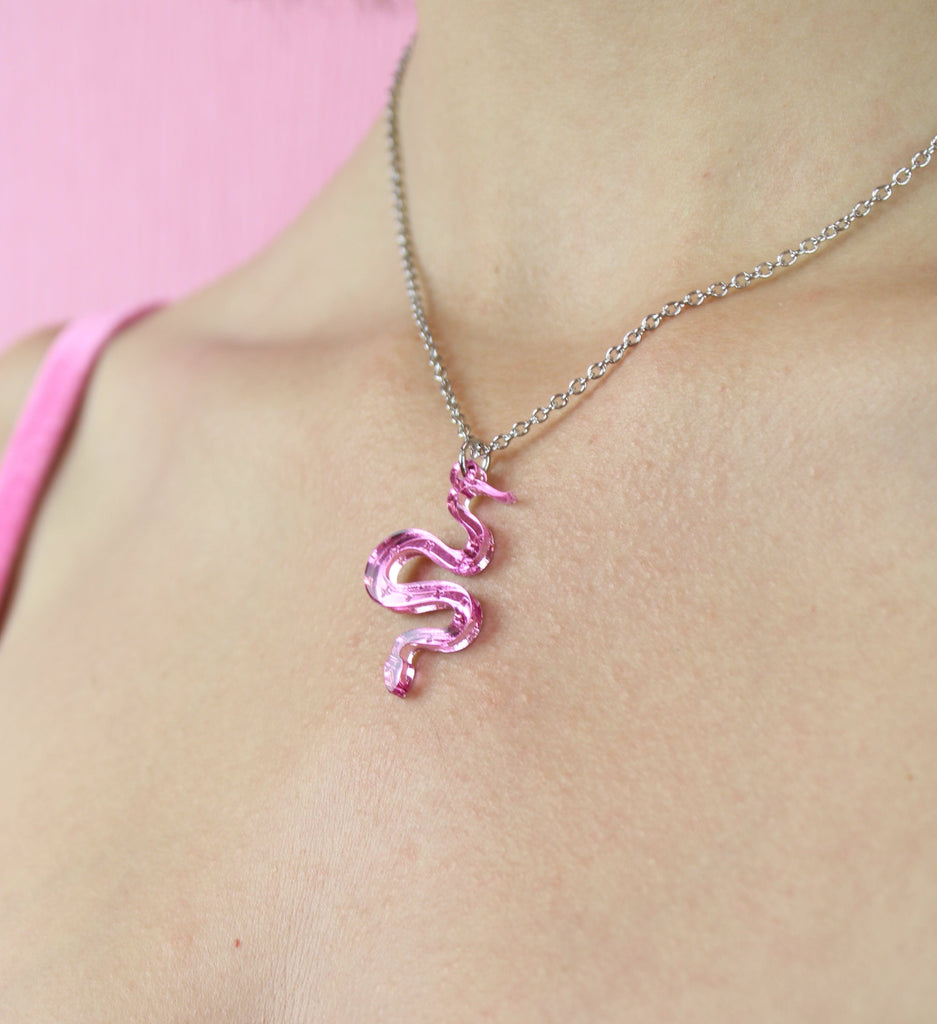 There's a Snake in My Boot Pink Necklace - Sour Cherry
