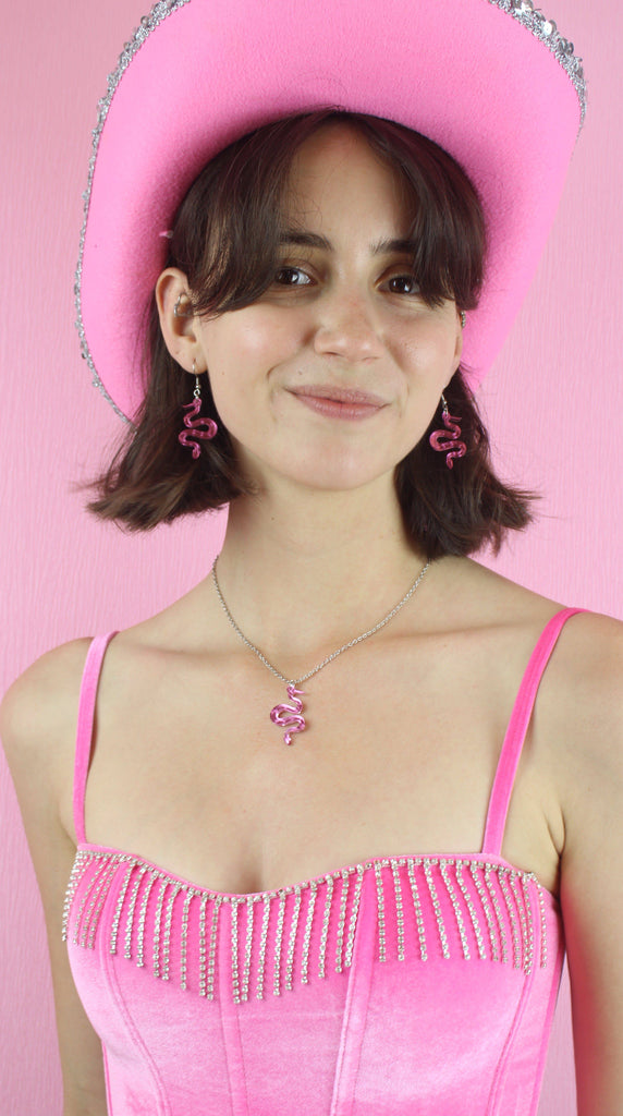 There's a Snake in My Boot Pink Necklace - Sour Cherry