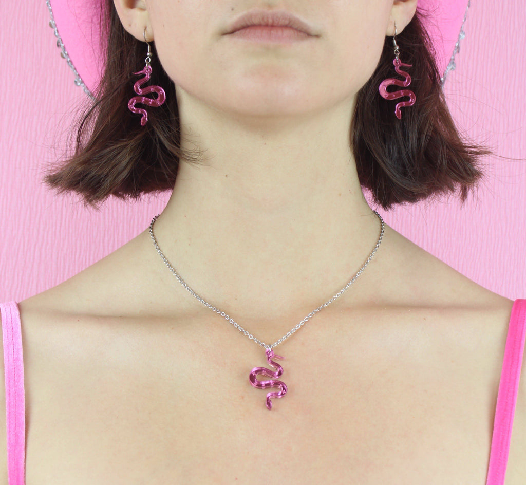There's a Snake in My Boot Pink Necklace - Sour Cherry