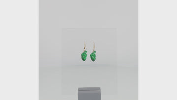3690 view of Green human heart charms on gold plated stainless steel earwires