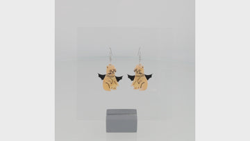 Ginger cat charm with bat wings on stainless steel earwires