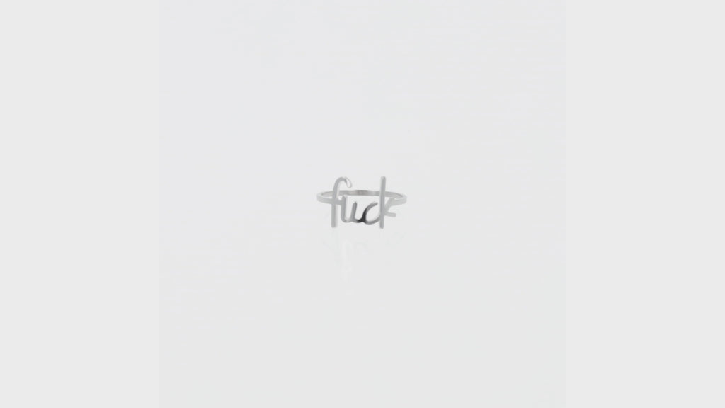 360 view of titanium ring with the word f*ck imprited on the front