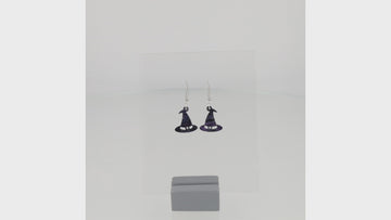 360 view of Galaxy inspired glittery witch's hat charms on stainless steel earwires
