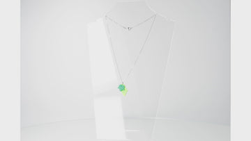 360 view of stainless steel necklace featuring a bunch of green acrylic grapes on a grapevine