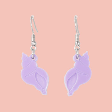 Lilac hermit shell charm on stainless steel earwires