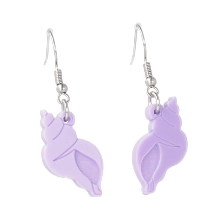 Lilac hermit shell charm on stainless steel earwires